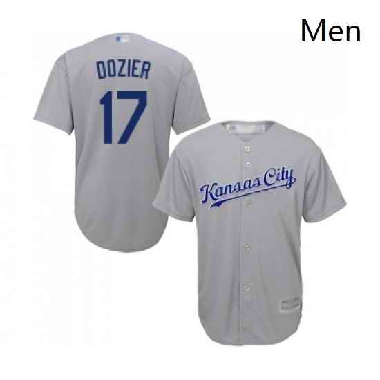 Mens Kansas City Royals 17 Hunter Dozier Replica Grey Road Cool Base Baseball Jersey